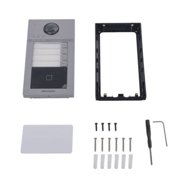 DSKV8413WME1C-AD-1-l Videoportero IP (IP65 + IK08) con Llamada y apertura desde APP Hik-Connect / Soporta 4 Departamentos / PoE Estandar / Interfaz WEB para configuración / 2 puertas