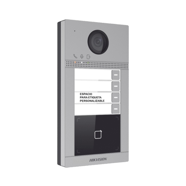 DSKV8413WME1C-LAT-IZQ-l Videoportero IP (IP65 + IK08) con Llamada y apertura desde APP Hik-Connect / Soporta 4 Departamentos / PoE Estandar / Interfaz WEB para configuración / 2 puertas