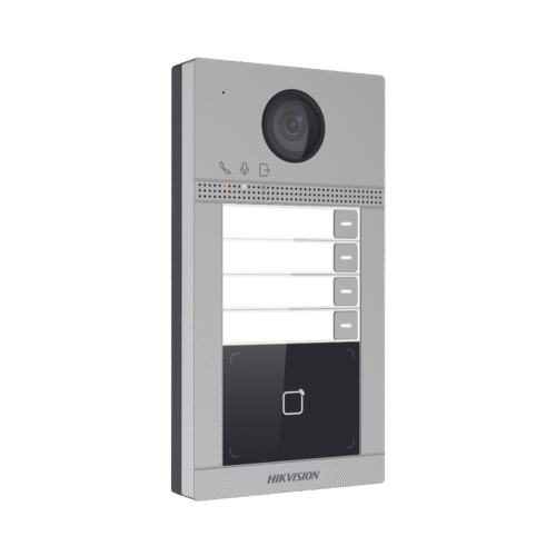 DSKV8413WME1C-l Videoportero IP (IP65 + IK08) con Llamada y apertura desde APP Hik-Connect / Soporta 4 Departamentos / PoE Estandar / Interfaz WEB para configuración / 2 puertas
