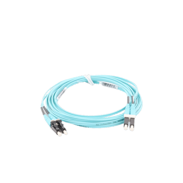 FZ2ERLNLNSNM003-AD-1-l Jumper de Fibra Optica Multimodo 50/125 OM4, LC-LC Duplex, OFNR (Riser), Color Aqua, 3 Metros