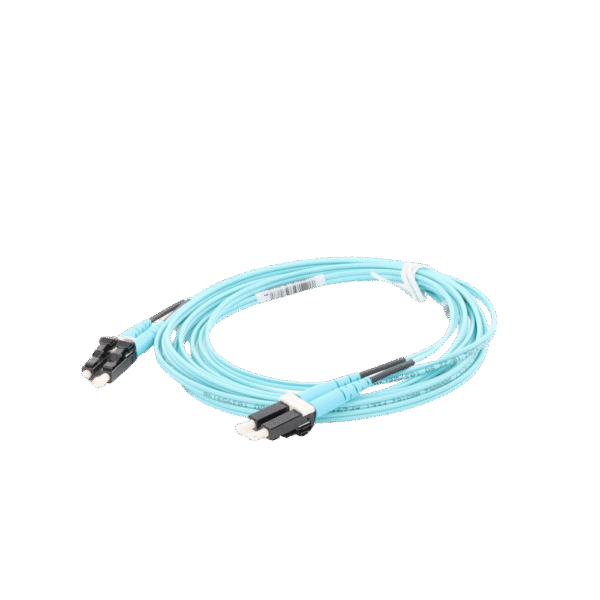 FZ2ERLNLNSNM003-AD-3-l Jumper de Fibra Optica Multimodo 50/125 OM4, LC-LC Duplex, OFNR (Riser), Color Aqua, 3 Metros