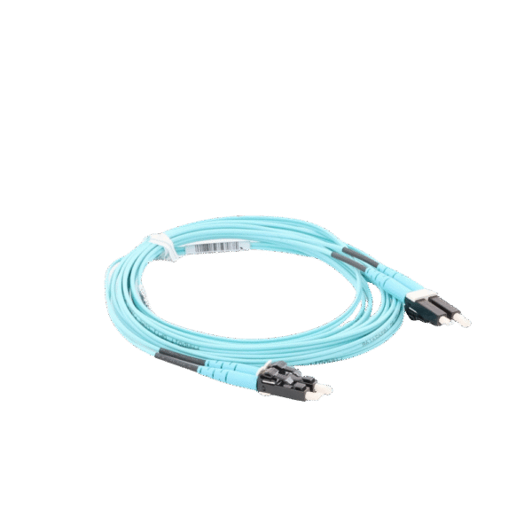 FZ2ERLNLNSNM003-AD-4-l Jumper de Fibra Optica Multimodo 50/125 OM4, LC-LC Duplex, OFNR (Riser), Color Aqua, 3 Metros
