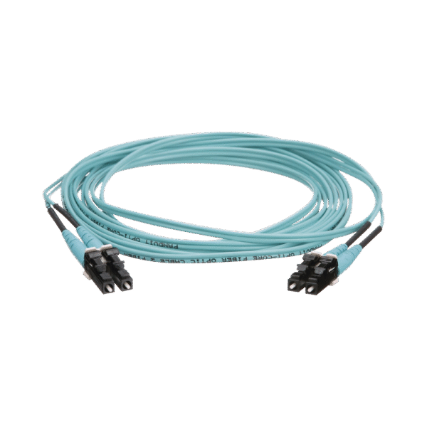 FZ2ERLNLNSNM003-l Jumper de Fibra Optica Multimodo 50/125 OM4, LC-LC Duplex, OFNR (Riser), Color Aqua, 3 Metros
