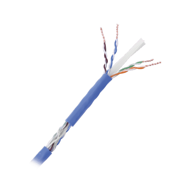 PROCAT6PLUS-LAT-IZQ-l Bobina de cable de 305 metros Cat6+, CM, CALIBRE 23 ALTO RENDIMIENTO, ETL,UL, con garantía de por vida, color azul, super flexible, para aplicaciones de CCTV, video HD, y redes de datos. Uso interior.