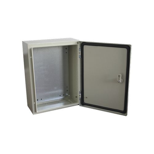 PST304020A-l Gabinete de Acero IP66 Uso en Intemperie (300 x 400 x 200 mm) con Placa Trasera Interior y Compuerta Inferior Atornillable (Incluye Chapa y Llave).