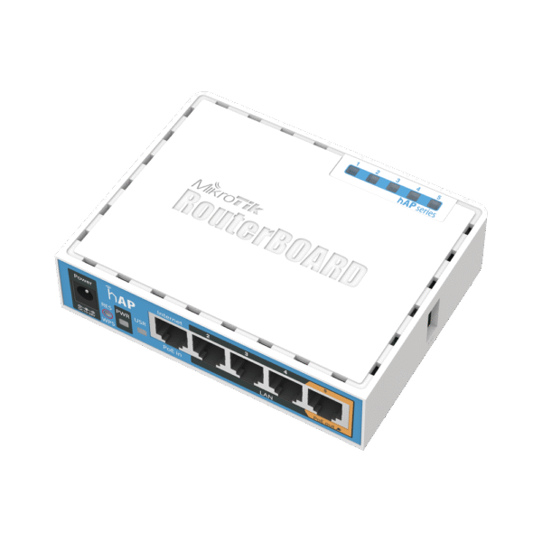 RB951UI2ND-AD-1-l (hAP) 4 Puertos Fast Ethernet y Wi-Fi 2.4 GHz 802.11 b/g/n, Puerto USB, PoE in/out