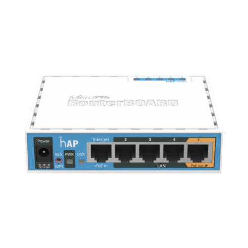 RB951UI2ND-l (hAP) 4 Puertos Fast Ethernet y Wi-Fi 2.4 GHz 802.11 b/g/n, Puerto USB, PoE in/out
