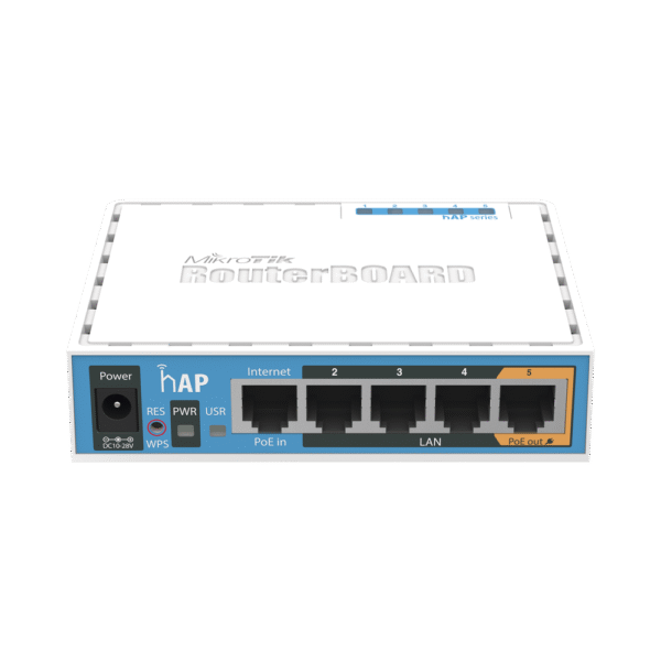 RB951UI2ND-l (hAP) 4 Puertos Fast Ethernet y Wi-Fi 2.4 GHz 802.11 b/g/n, Puerto USB, PoE in/out