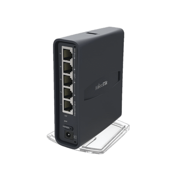 RB952UI5AC2NDTC-LAT-IZQ-l (hAP ac lite Tower) 5 Puertos Fast Ethernet, WiFi Doble Banda 802.11ac, Base tipo Torre