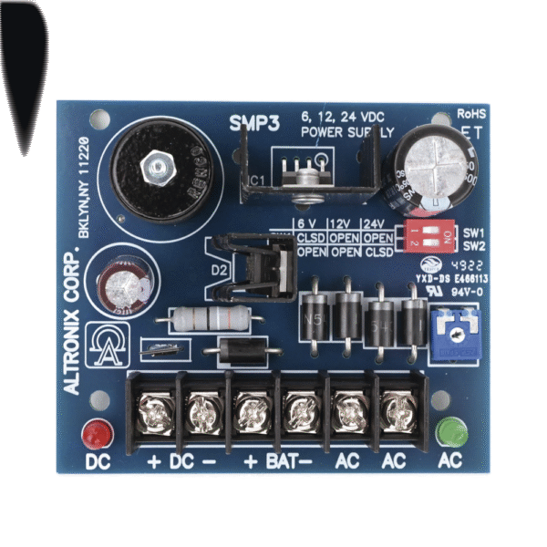 SMP3-AD-1-l Fuente Tipo tarjeta de 1 salida seleccionable en 6,12 Y 24Vcd @ 2.5 A con capacidad de respaldo, requiere transformador de entrada