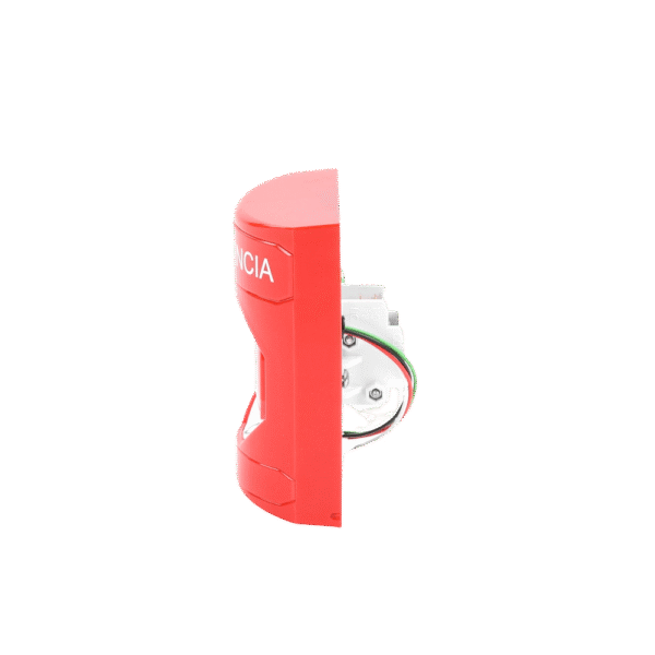 SS2009EMES-AD-4-l Botón de Emergencia en Español, Color Rojo, Acción Mantenida, Girar para Restablecer y LED Multicolor