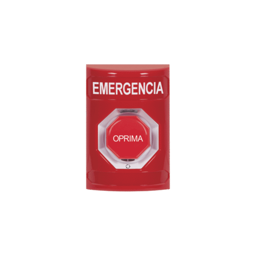 Botón de Emergencia en Español, Color Rojo, Acción Mantenida, Girar para Restablecer y LED Multicolor