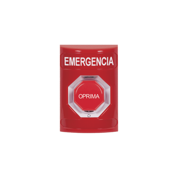 SS2009EMES-l Botón de Emergencia en Español, Color Rojo, Acción Mantenida, Girar para Restablecer y LED Multicolor