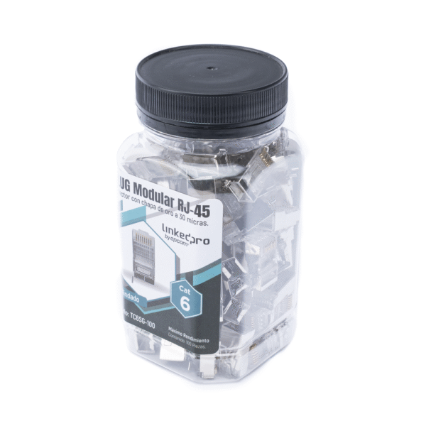 TC6SG100-AD-1-l Bote con 100 Piezas de Plug Modular RJ45 Cat6 blindado con pin de tierra, chapado de oro a 30 micras para durabilidad extrema