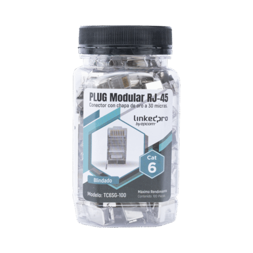 TC6SG100-l Bote con 100 Piezas de Plug Modular RJ45 Cat6 blindado con pin de tierra, chapado de oro a 30 micras para durabilidad extrema