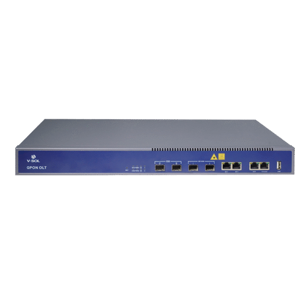 V1600GT-FRENTE-l OLT de 2 puertos GPON + 4 puertos Uplink (2 puertos Gigabit Ethernet + 2 puerto SFP/SFP+) , hasta 256 ONUS