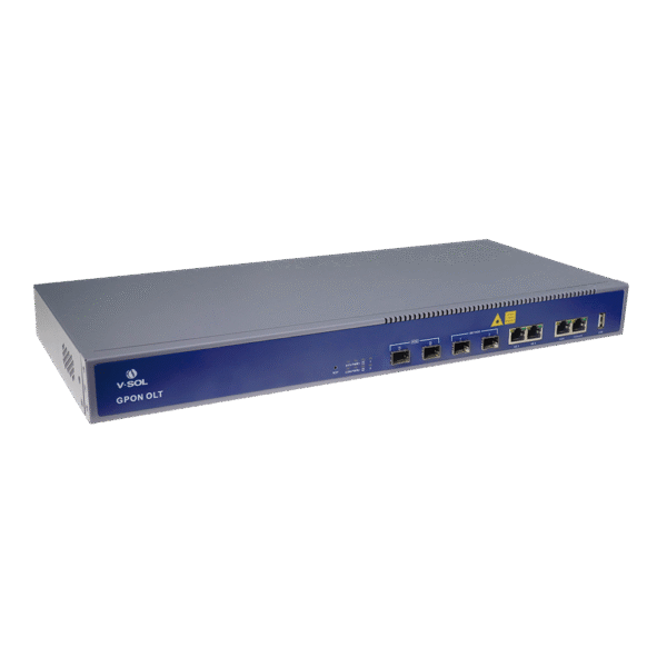 V1600GT-LAT-IZQ-l OLT de 2 puertos GPON + 4 puertos Uplink (2 puertos Gigabit Ethernet + 2 puerto SFP/SFP+) , hasta 256 ONUS