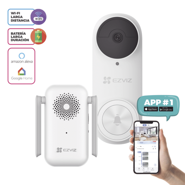 Timbre Wi-Fi (Doorbell) de Batería Recargable / Libre de Cables / Llamada a la App / Incluye Timbre Para Interior Con Timbres Seleccionables / Ranura para Memoria / Uso Interior