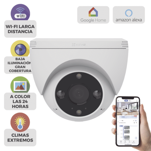 CSH4-l Domo IP 2 Megapíxel / Wi-Fi / Sirena y Estrobo /Audio de Dos Vías / Notificación Push / Audios Personalizables / Ranura Para Memoria / Uso en Exterior