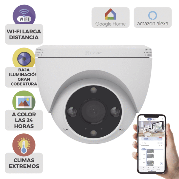 Domo IP 2 Megapíxel / Wi-Fi / Sirena y Estrobo /Audio de Dos Vías / Notificación Push / Audios Personalizables / Ranura Para Memoria / Uso en Exterior