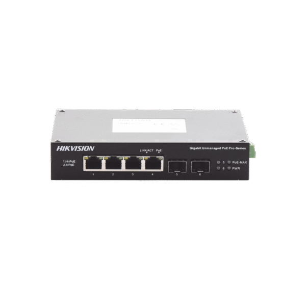 Switch Industrial Gigabit PoE+ / No Administrable / 4 puertos 10/100/1000 Mbps PoE+ (30W) + 1 puerto 10/100/1000 PoE++(60W) / 2 puertos SFP / 60 W