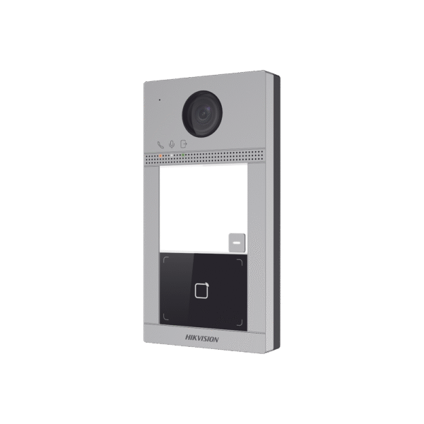 DSKV8113WME1C-LAT-DER-l Videoportero IP PoE Estandar (IP65 + IK08) con Llamada y apertura desde APP Hik-Connect / Soporta 1 Departamento y hasta 6 Monitores / Apertura con tarjeta / Soporta 2 puertas