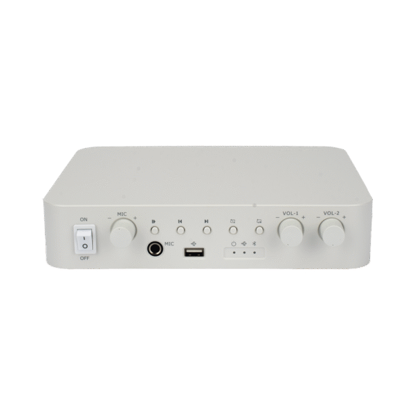 Amplificador / 2 Canales / 60W / Bluetooth / Entrada y Salida RCA / USB / 1 Entrada Micrófono / 24VCD