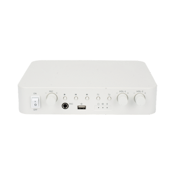 Amplificador / 2 Canales / 60W / Bluetooth / Entrada y Salida RCA / USB / 1 Entrada Micrófono / 24VCD