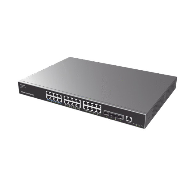 Switch Capa 3 Gigabit PoE+ Administrable / 24 puertos 10/100/1000 Mbps + 4 Puertos SFP+ 10G Uplink / Hasta 360W / Compatible con GWN Cloud.