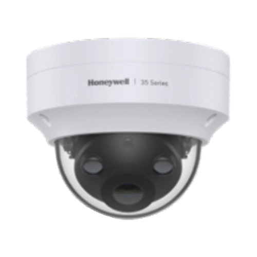 Mini Domo IP 5 Megapíxeles / Lente 2.8 mm / 40 mts IR / NDAA / ONVIF / Exterior IP67 / Antivandálica IK10 / IA (Filtro de Humanos y Vehiculos) / Conteo de Personas / Merodeo / H.265 / PoE / Alarmas I/O / Serie 35 / Honeywell Security