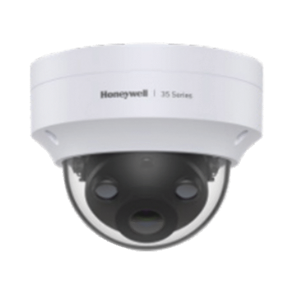 Mini Domo IP 5 Megapíxeles / Lente 2.8 mm / 40 mts IR / NDAA / ONVIF / Exterior IP67 / Antivandálica IK10 / IA (Filtro de Humanos y Vehiculos) / Conteo de Personas / Merodeo / H.265 / PoE / Alarmas I/O / Serie 35 / Honeywell Security