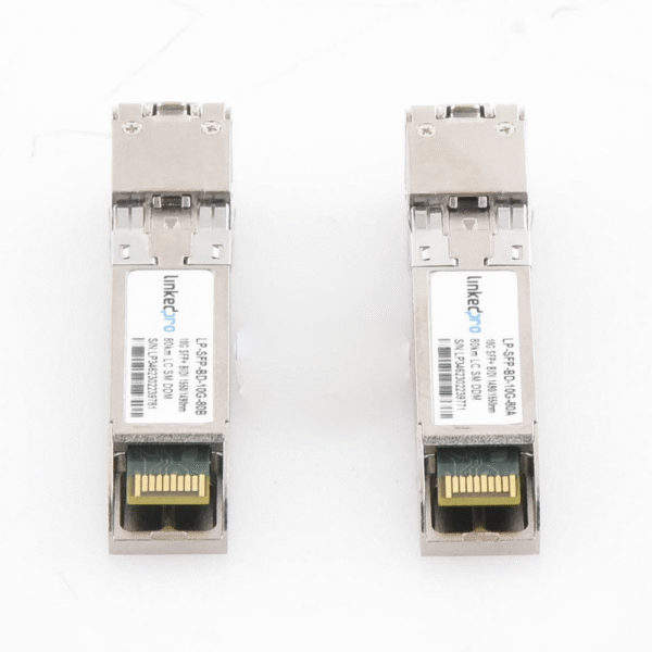 Transceptores Bidireccionales SFP+ (Mini-Gbic) / Monomodo / 10 Gbps de velocidad / Conector LC / Hasta 80 km de Distancia / 2 Piezas