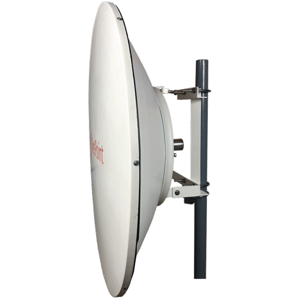 Antena de parabola profunda, blindada, con supresión al ruido de 4 ft, 5.9-7.2 GHz, Ganancia 36 dBi con SLANT de 45 ° y 90 °, ideal para hasta 80 km, Conectores N-hembra, montaje con alineación milimétrica.