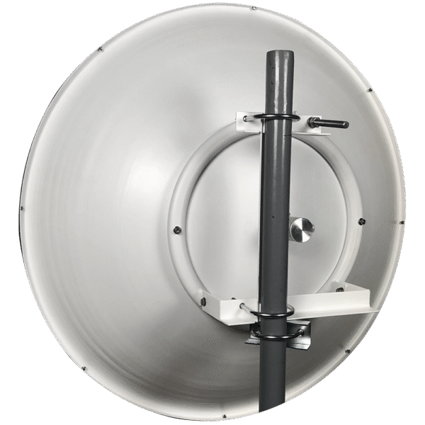 Antena de parabola profunda, blindada, con supresión al ruido de 4 ft, 5.9-7.2 GHz, Ganancia 36 dBi con SLANT de 45 ° y 90 °, ideal para hasta 80 km, Conectores N-hembra, montaje con alineación milimétrica.