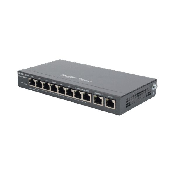 Gateway PoE para 200 usuarios, 10 puertos, 600Mbps, hasta 2 servicios WAN, portal cautivo, bloqueo de aplicaciones, tuneles virtuales