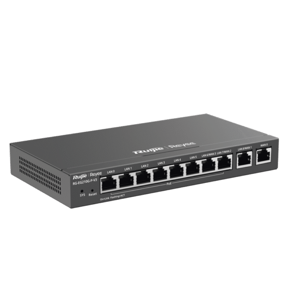 Gateway PoE para 200 usuarios, 10 puertos, 600Mbps, hasta 2 servicios WAN, portal cautivo, bloqueo de aplicaciones, tuneles virtuales