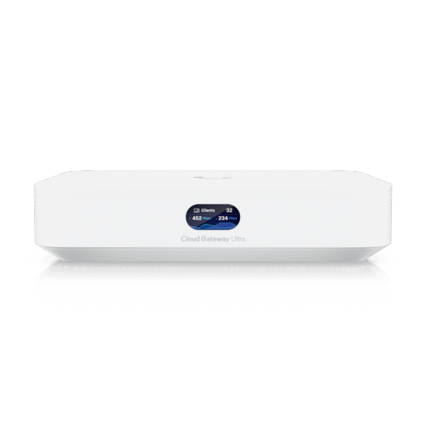 UniFi Cloud Gateway, Router multiWAN para balanceo/failover / Integra UniFi Network para administrar hasta 30 dispositivos UniFi, (1) puerto WAN 1/2.5 GbE y (4) puertos LAN GbE
