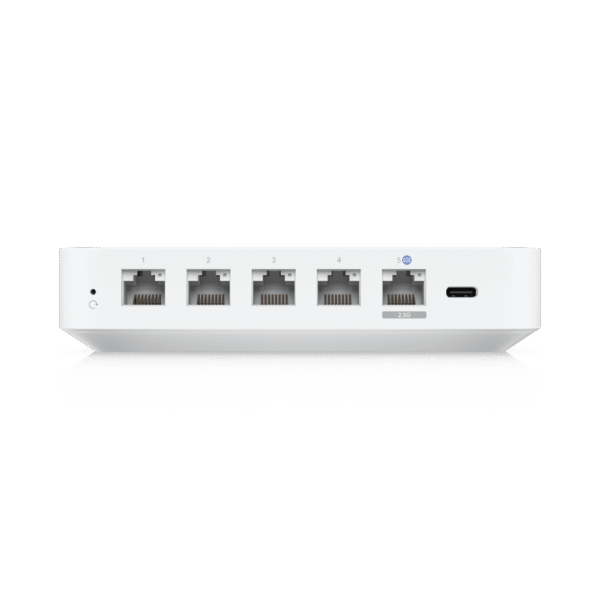 UniFi Cloud Gateway, Router multiWAN para balanceo/failover / Integra UniFi Network para administrar hasta 30 dispositivos UniFi, (1) puerto WAN 1/2.5 GbE y (4) puertos LAN GbE