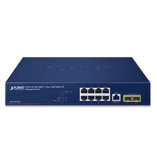 Switch Ethernet Gigabit gestionable de 8 puertos de cobre 10/100/1000BASE-T y 2 interfaces de fibra óptica SFP 100/1000BASE-X