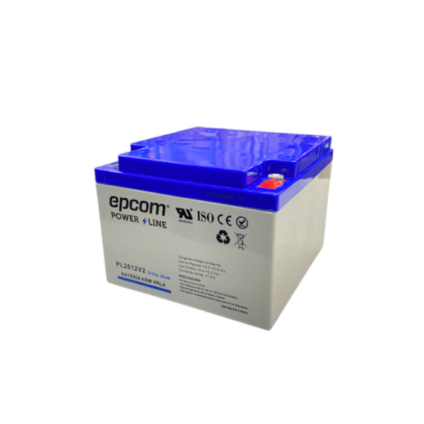 PL2612V2-FRENTE-l Batería de Respaldo para equipo electrónico / UL / 12V @ 26 Ah / Tecnología AGM-VRLA / Uso en: Alarmas de intrusión / Incendio / Control de acceso / CCTV / Terminales tipo F1.