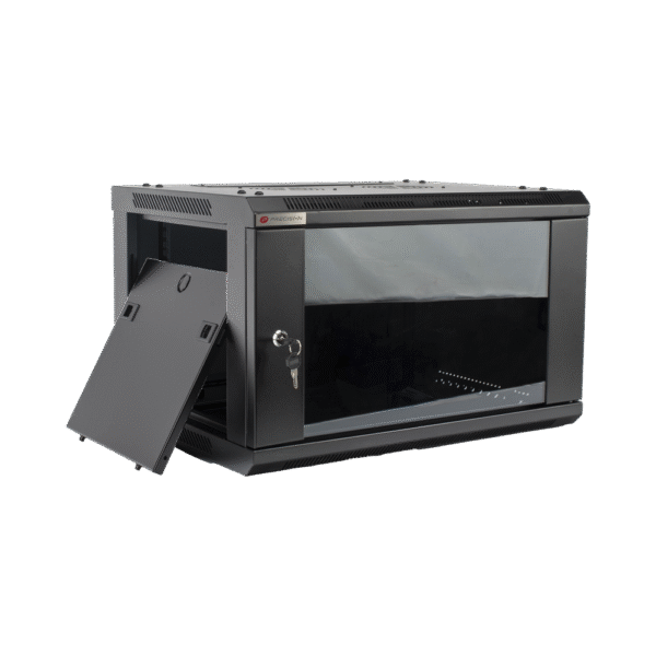 Gabinete PRECISION, Con Puerta de Cristal Templado, de 19in, 6UR, 450mm de Profundidad, Color Negro