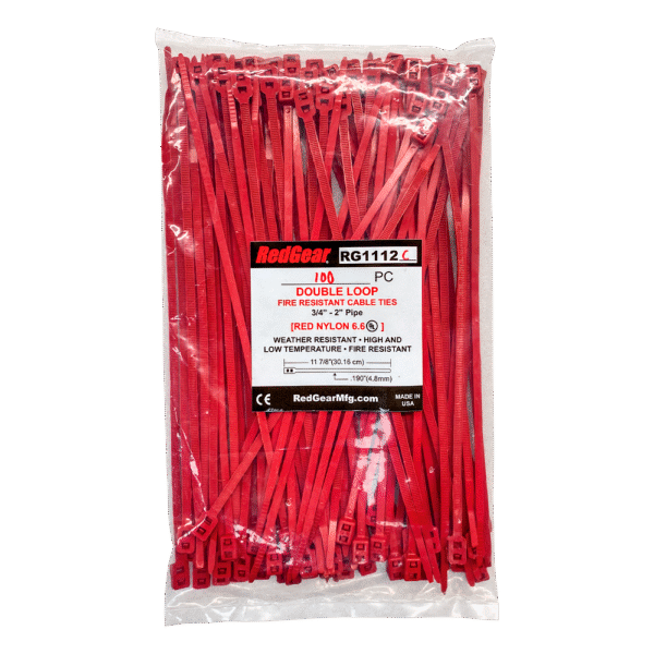 Amarre Universal RedGear de Doble Bucle para Sujetar Cable de Detección Lineal de Calor (LHD) / Útil para Montar sobre Tubería de Aspersor de 3/4" a 2" / Resistente al Fuego / Paquete con 100 piezas
