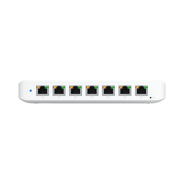 UniFi Switch Ultra 210W Administrable / 8 puertos GbE / (1) puerto POE++ IN opcional y (7) puertos POE+/ Wattaje depende de fuente o POE IN / Incluye fuente AC hasta 202W para POE