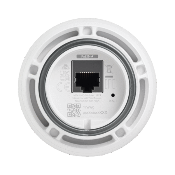 Cámara IP UniFi G5 Bullet 2k (4MPX), 30 FPS, para interior/exterior IP55 resistencia IK04 / micrófono / visión nocturna IR hasta 9 mts / detecciones inteligentes