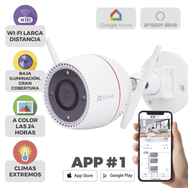 CSC3TN3MP-LIST-l Bala IP 3 Megapíxel / Wi-Fi / Audio de Dos Vías / Visión Nocturna en Color / Sirena / Estrobo / Detección de movimiento / Notificación Push / Ranura Para Memoria / Uso en Exterior