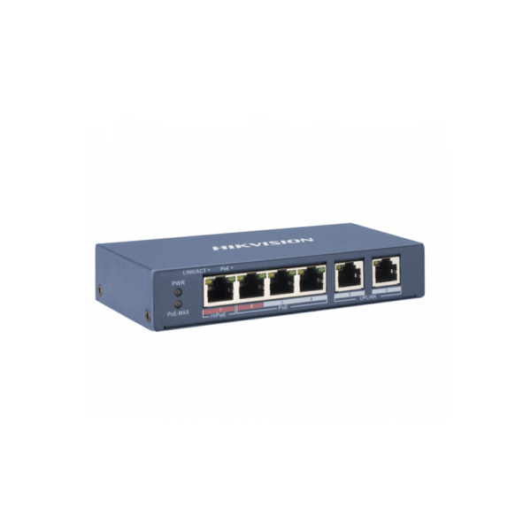 Switch PoE+ / No Administrable / 4 Puertos 10/100 Mbps PoE+ (hasta 300 m) + 2 Puertos 10/100 Mbps Uplink / 35 W