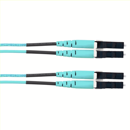 Jumper de Fibra Optica Multimodo 50/125 OM4, LC-LC Duplex, LSZH, Color Aqua, 8 metros