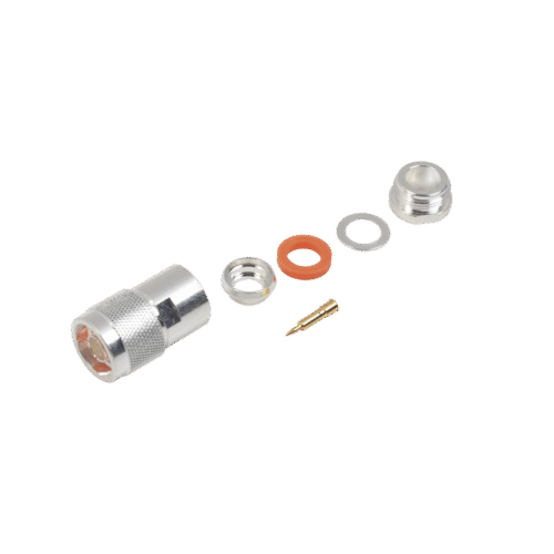RFN10021SI-l Conector N Macho de Rosca para Cables 9913, RFLASH-1113, 7810A, RG8/U-SYS, CNT-400, 8214, Plata/Oro/Teflón.