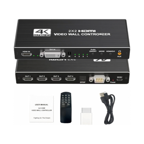 Controlador de Video Wall HDMI 4K60Hz 2x2, con RS232, salida de audio L/R, soporta rotación de 180°
