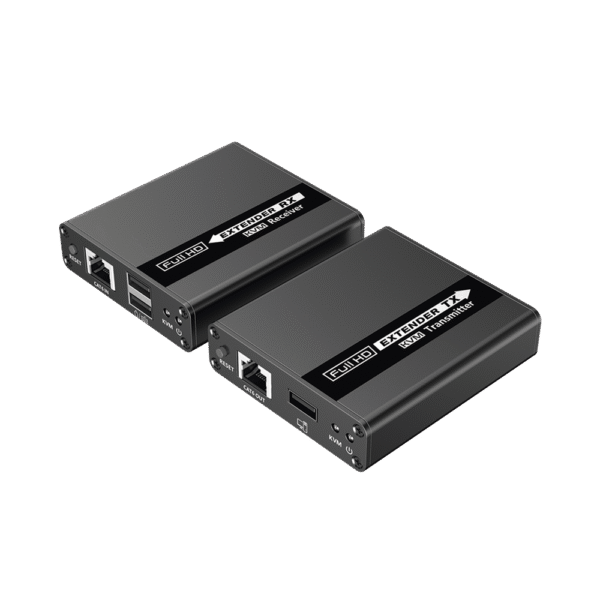 TT223KVM-FRENTE-l Kit extensor KVM (HDMI y USB) hasta 70 metros / Resolución 1080P @ 60 Hz/ Cat 6, 6a y 7 / CERO LATENCIA / HDR / Salida Loop / Uso 24/7 / Salida de audio de 3.5mm / Transmite el Video y Controla tu DVR vía USB a distancia.